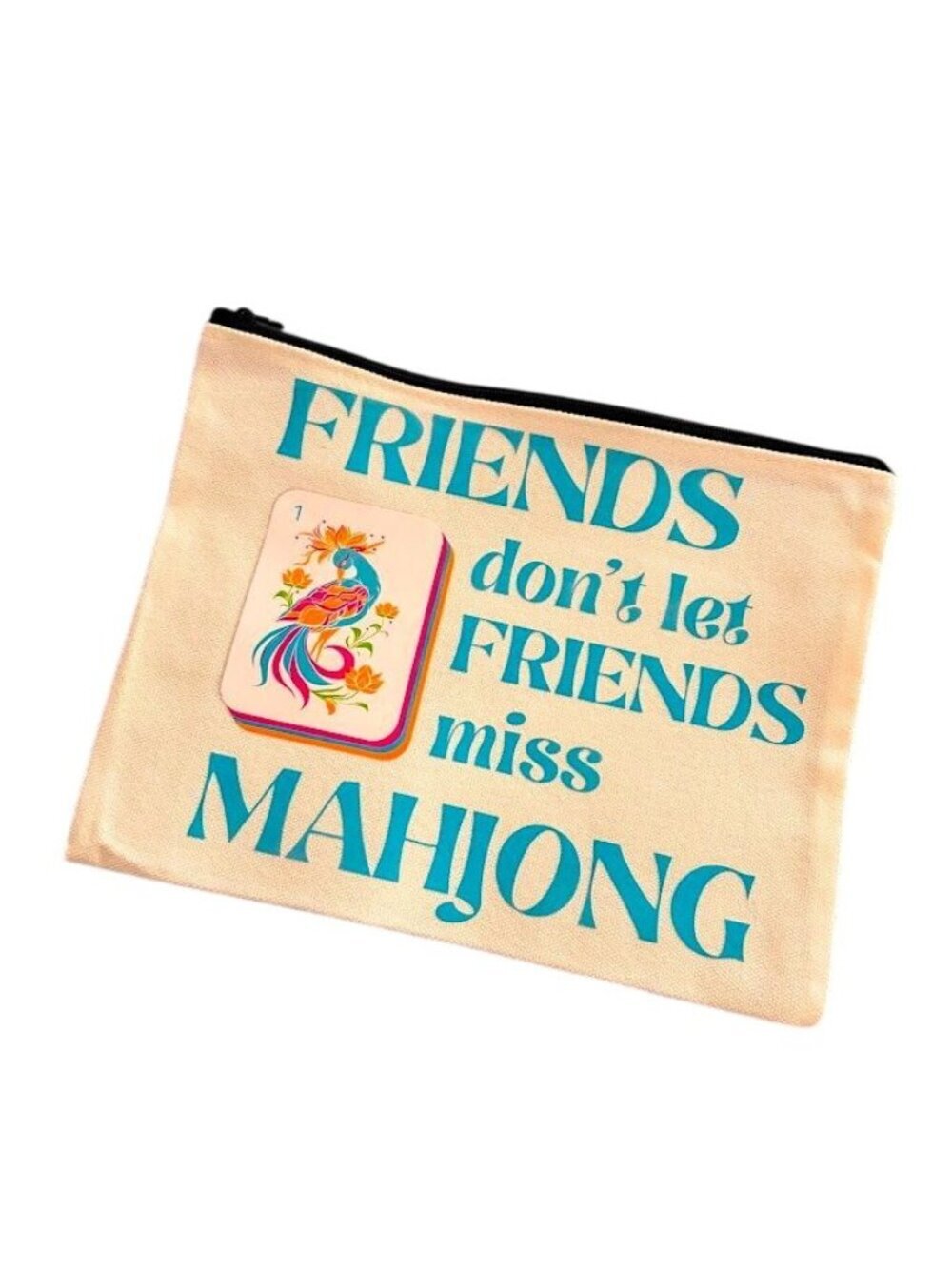 Mahjong Zip Pouch Accessory Makeup Linen Blend Brand New!